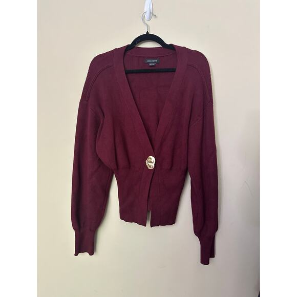 Urban Revivo Sweater Long Sleeve Cardigan Gold Button Burgundy Womens Size XL - Picture 2 of 7